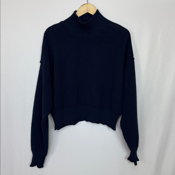 Free People Knit Sweater Navy Blue Size Medium Mock Neck - Picture 1 of 8